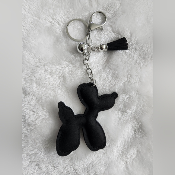 Black and Silver Balloon Dog Keychain Bag Charm - Picture 3 of 3